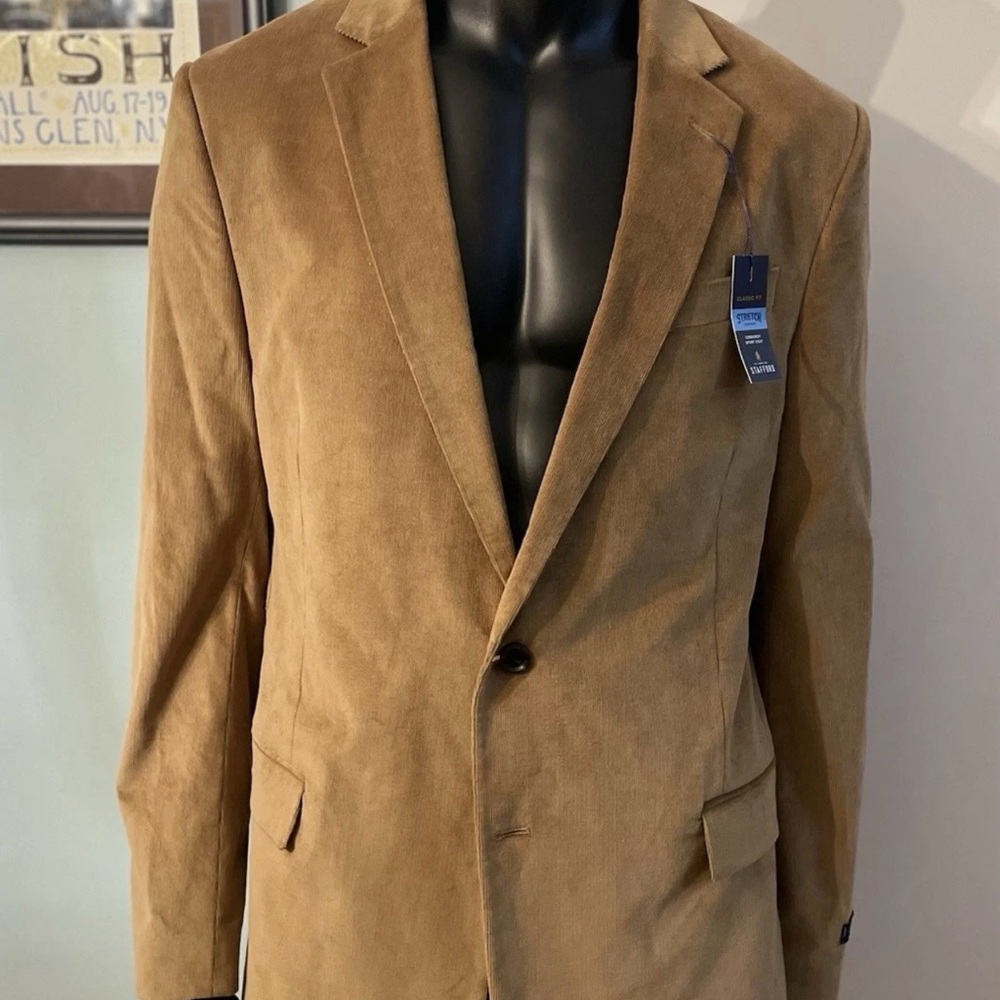 Stafford Men's Corduroy Sport Coat Blazer 48L NWT Wheat Brown